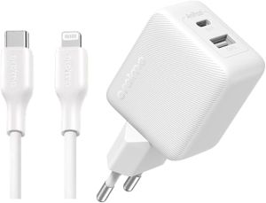 Oraimo PowerCube 20W Dual Wall Charger With Type C to C Cable QC3+PD3 Rapid - OCW-5203ECC - White 
